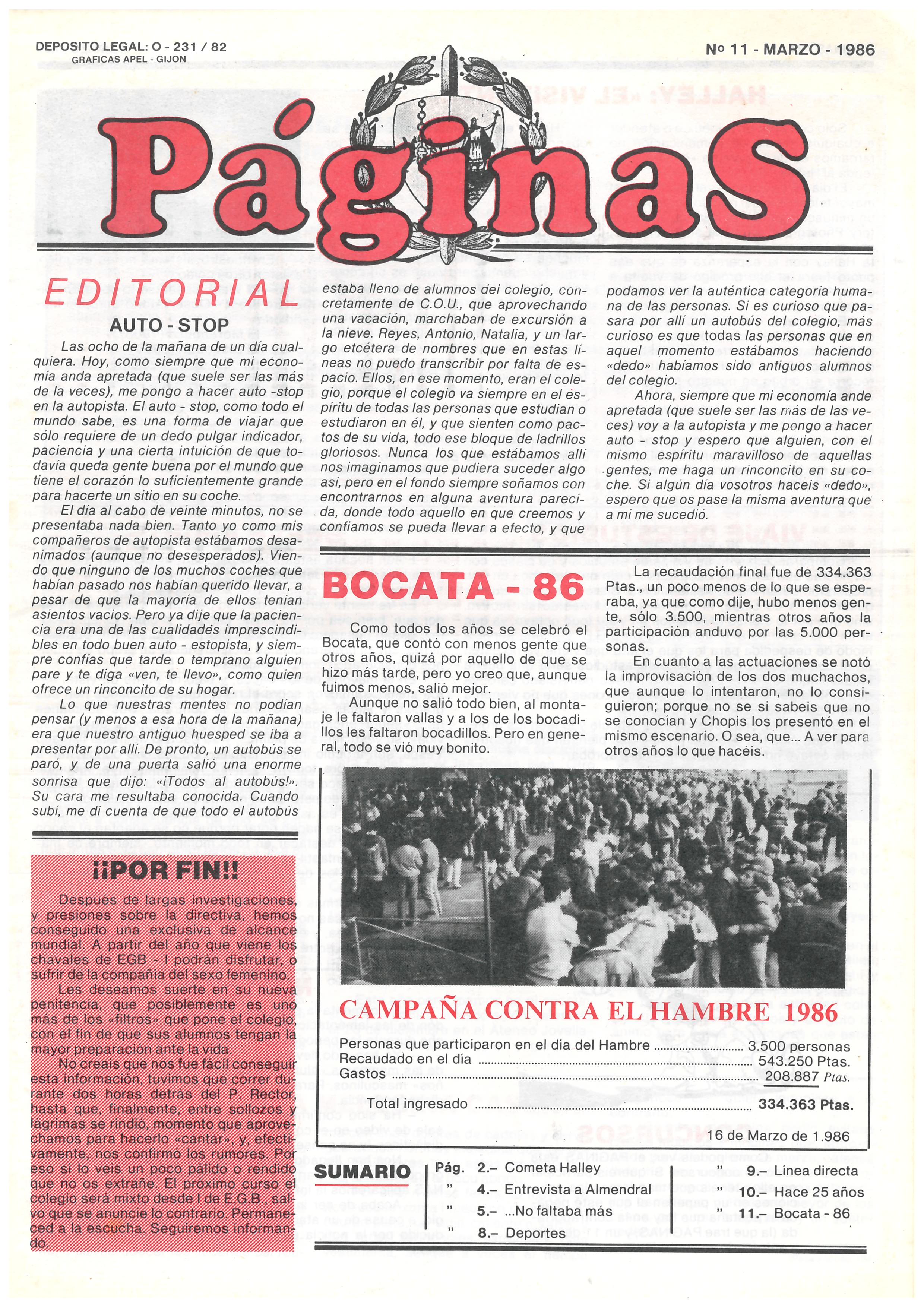 Rincón de lectura  Páginas num 11 - marzo 1986
